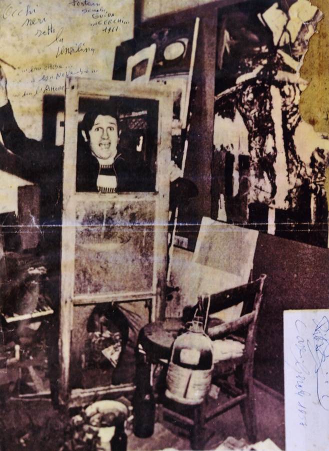 Pietro Bisio, Autoritratto in studio con Grande albero, 1973