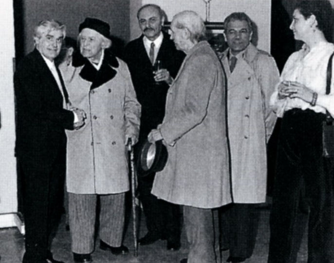 Giorgio Bonaffini con A. R. Giorgio, G. Ghirardini, e Giulio Perina ..., (Mostra di Gianfranco Ghirardini, alla Galleria Andreani di Mantova . 1981)