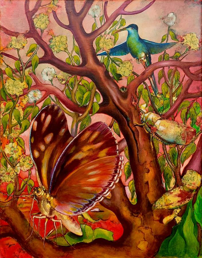 amazzonia-in-fiamme-la-grande-farfalla-appollaiata-su-un-ramo-dellalbero-della-vita-aspetta-la-morte-mentre-il-colibri-assapora-lultimo-fiore
