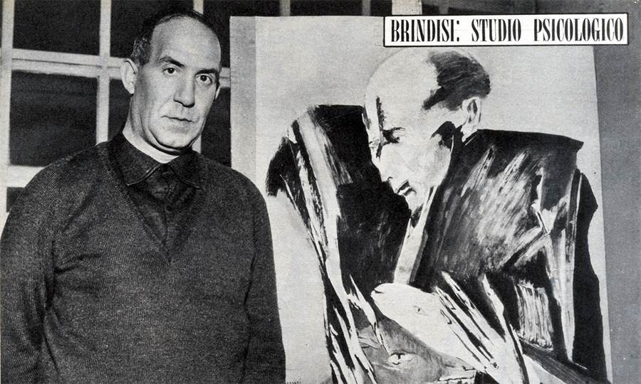 Remo Brindisi accanto ad un suo Studio di San Francesco - (1962).