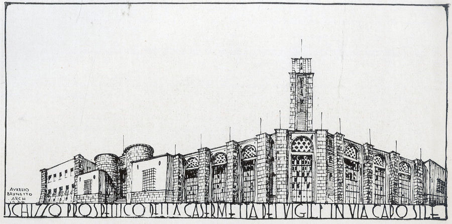 schizzo-prospettico-della-casermetta-dei-vigili-del-fuoco-in-via-caposile-roma