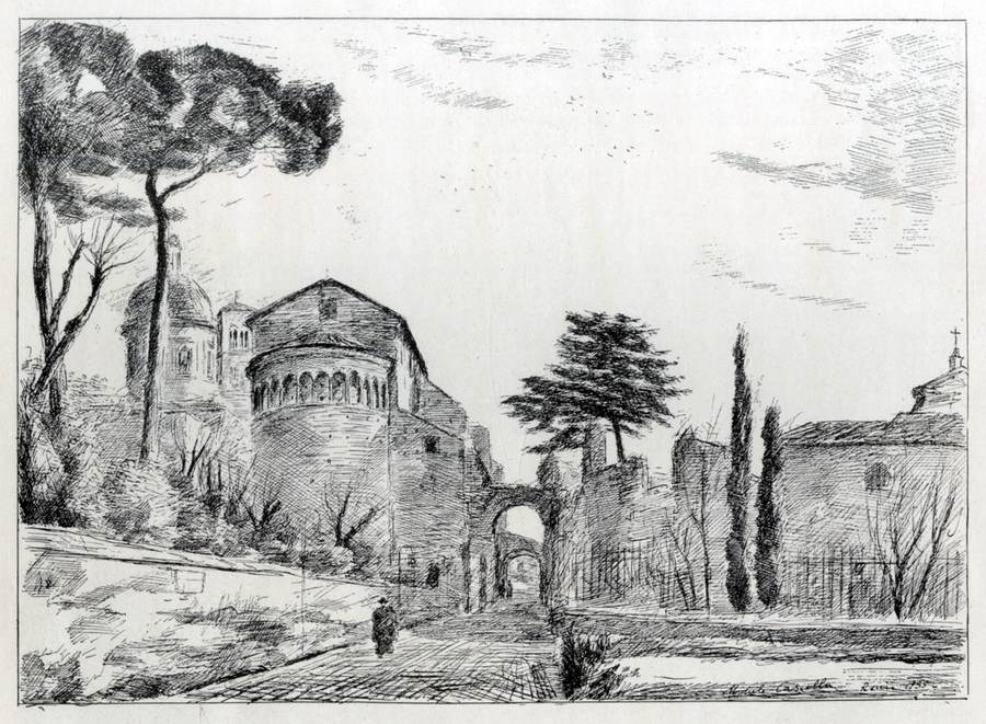 la-chiesa-dei-ss-giovanni-e-paolo-con-il-fianco-contraffortato-dagli-archi-che-sovrastano-il-clivo-di-scauro