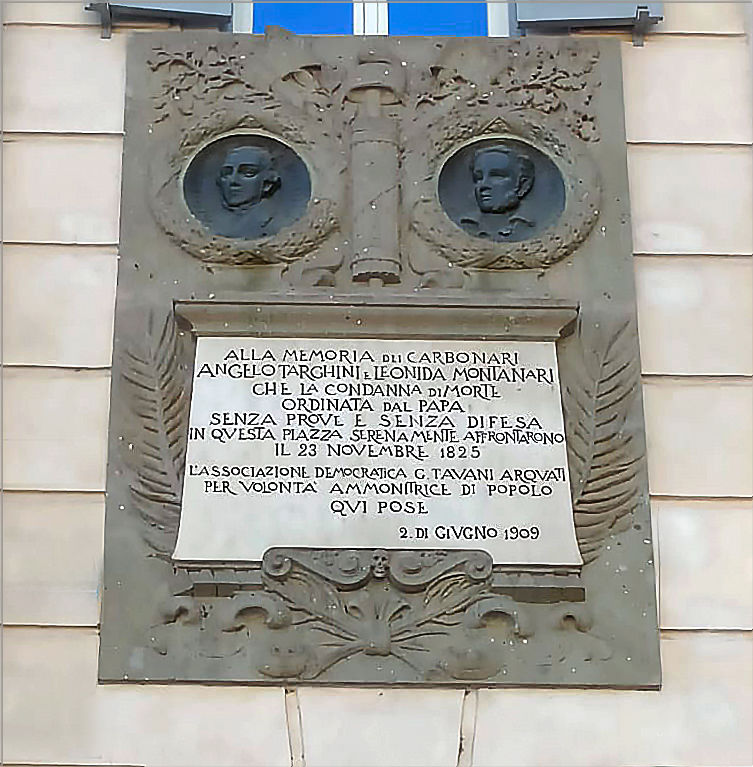 lapide-in-marmo-e-bronzo-con-i-ritratti-dei-carbonari-angelo-targhini-e-leonida-montanari-roma-piazza-del-popolo