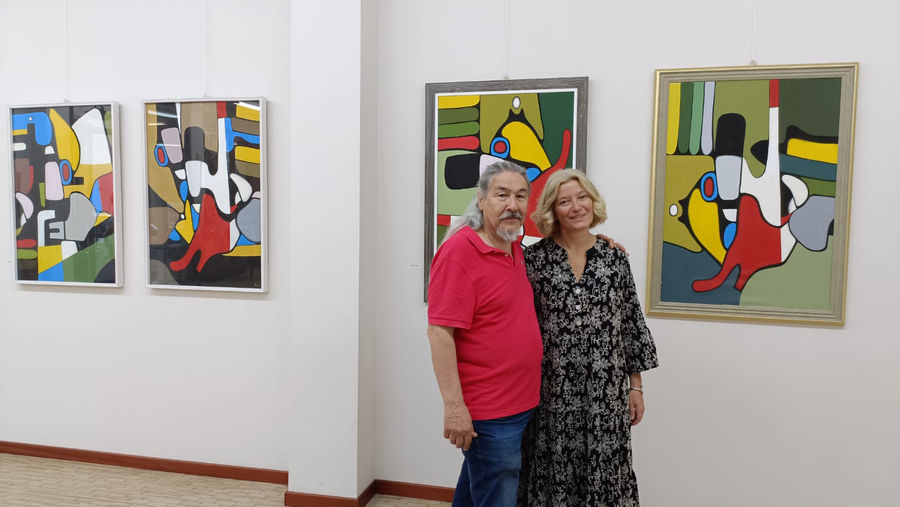 Valerio Diani con Arianna Sartori, inaugurazione mostra 