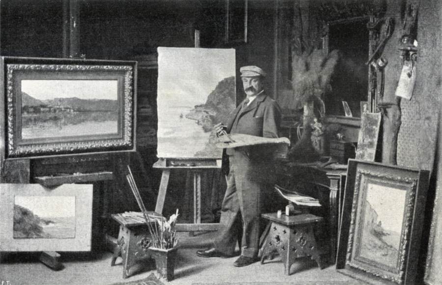 Eugenio Gignous nel suo studio, 1907.