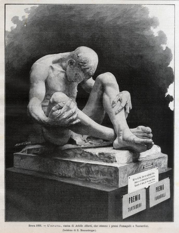 brera-1891-lignavia-statua-di-achille-alberti-che-ottenne-i-premi-fumagalli-e-tantardini-incisione-di-e-mancastropa