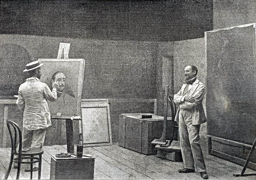 Il pittore F.P. Michette mentre sta facendo il ritratto a Gabriela D'Annunzio (1907)