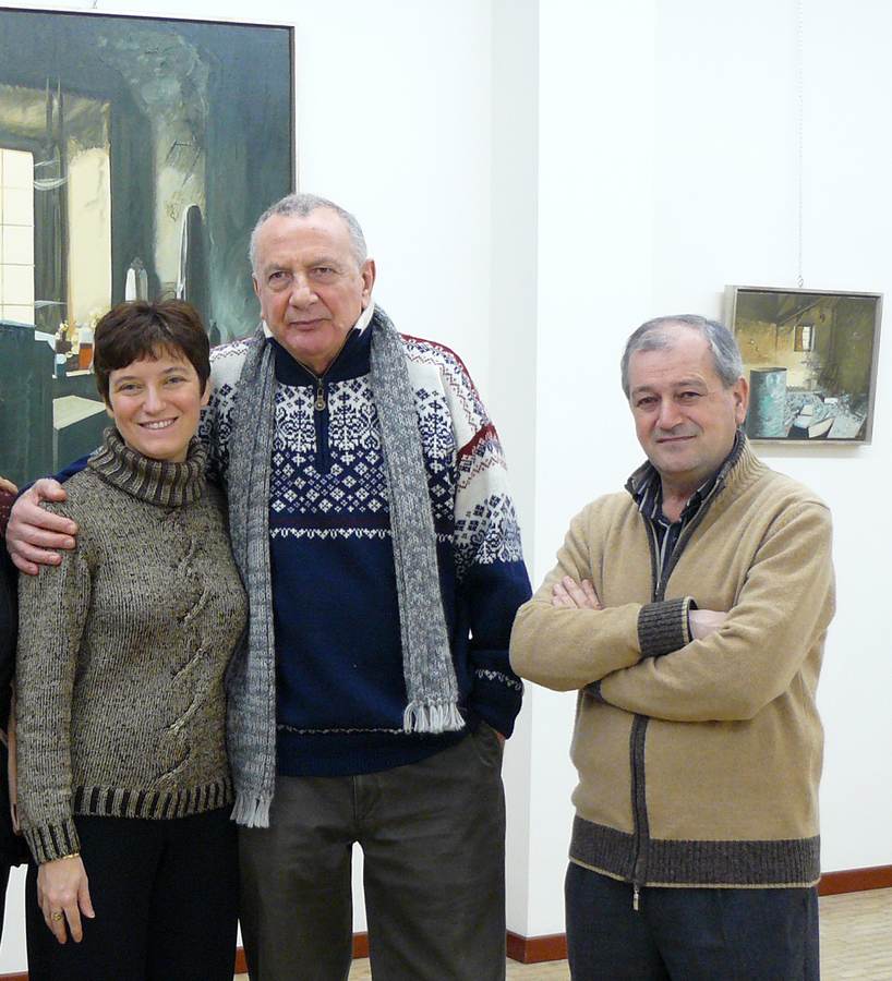 Giancarlo Ossola tra Arianna e Adalberto Sartori, Mantova, 12 gennaio 2008, inaugurazione della mostra personale: G. O. 