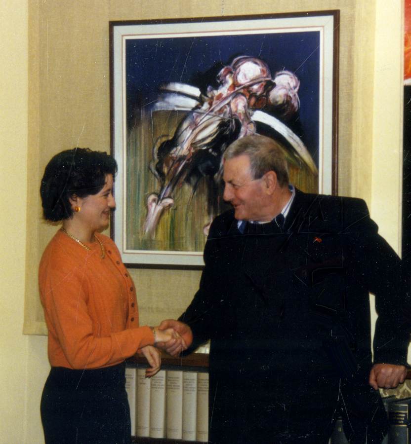 Liberio Reggiani con Arianna Sartori alla Galleria Arianna Sartori a Mantova, all'inaugurazione della sua personale il 24 gennaio 1997