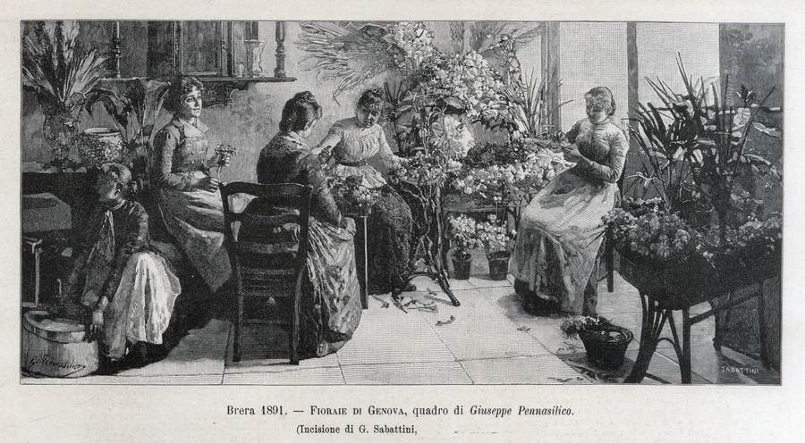 brera-1891-fioraie-di-genova-quadro-di-giuseppe-pennasilico-incisione-di-g-sabattini