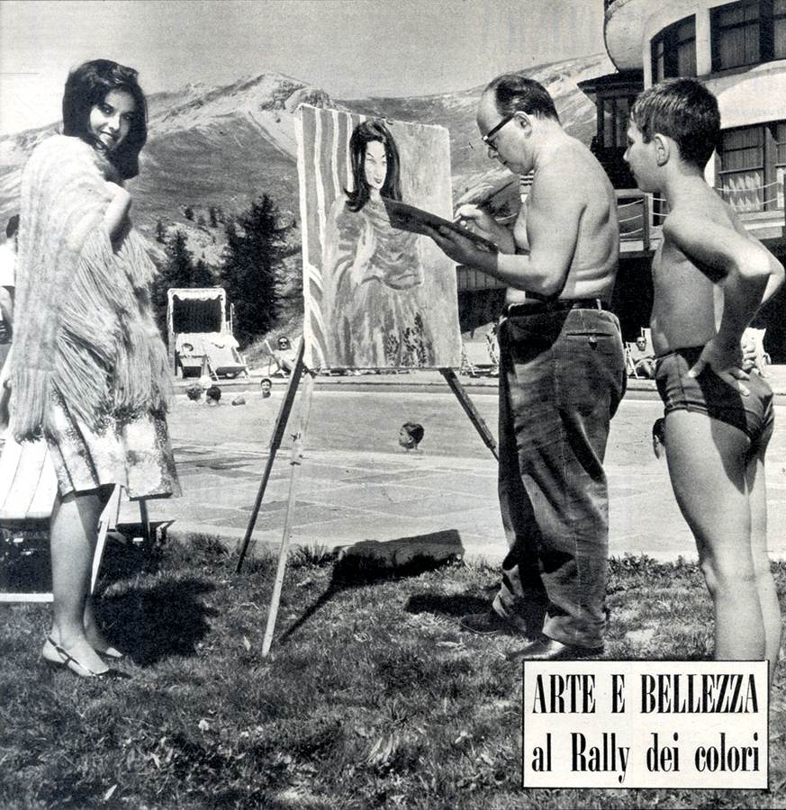 Aligi Sassu intento a ritrarre l'attrice Carla Parmiggiani del Piccolo Teatro di Torino. - (1961)