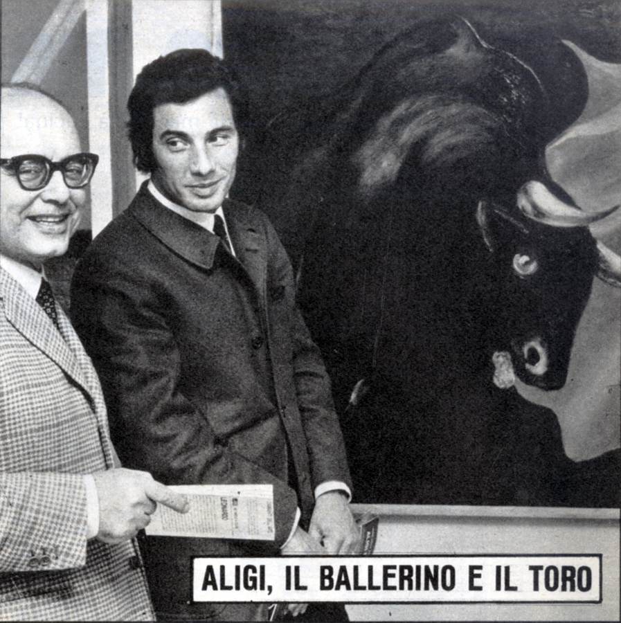 Aligi Sassu con il celebre ballerino spagnolo Rafael de Cordova, alla Galleria 32 di Milano - (1967).