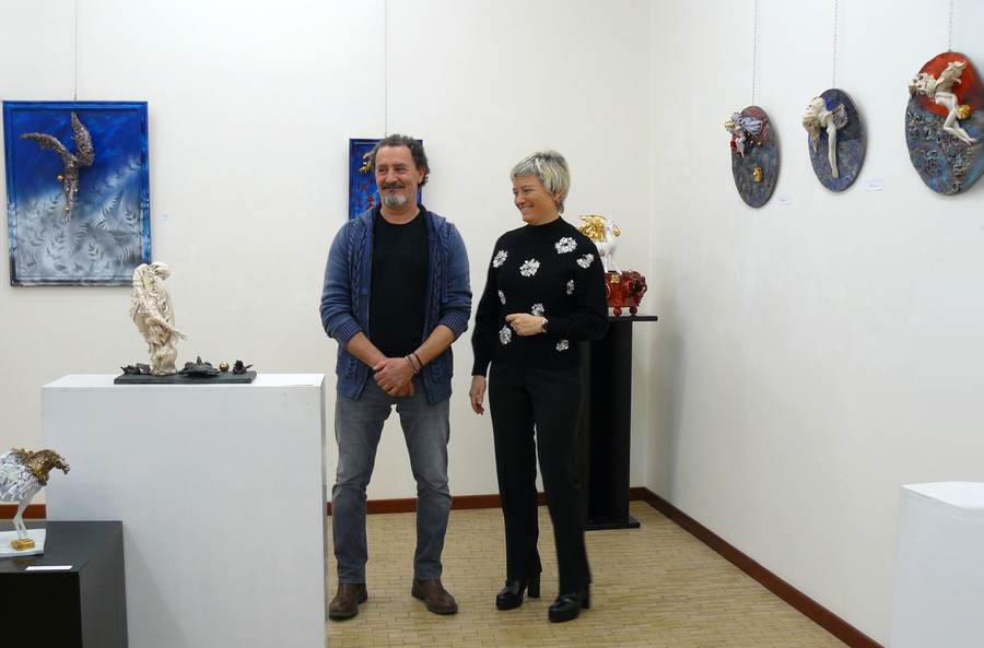 Carlo Zoli con Arianna Sartori, inaugurazione mostra 